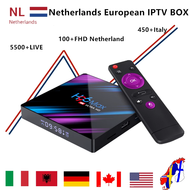 

Nederland IPTV Duth IPTV BOX H96 MAX RK3318 android TV box 9.0+ IPTV Sweden Europe UK spain USA Canada M3U adult smart tv box