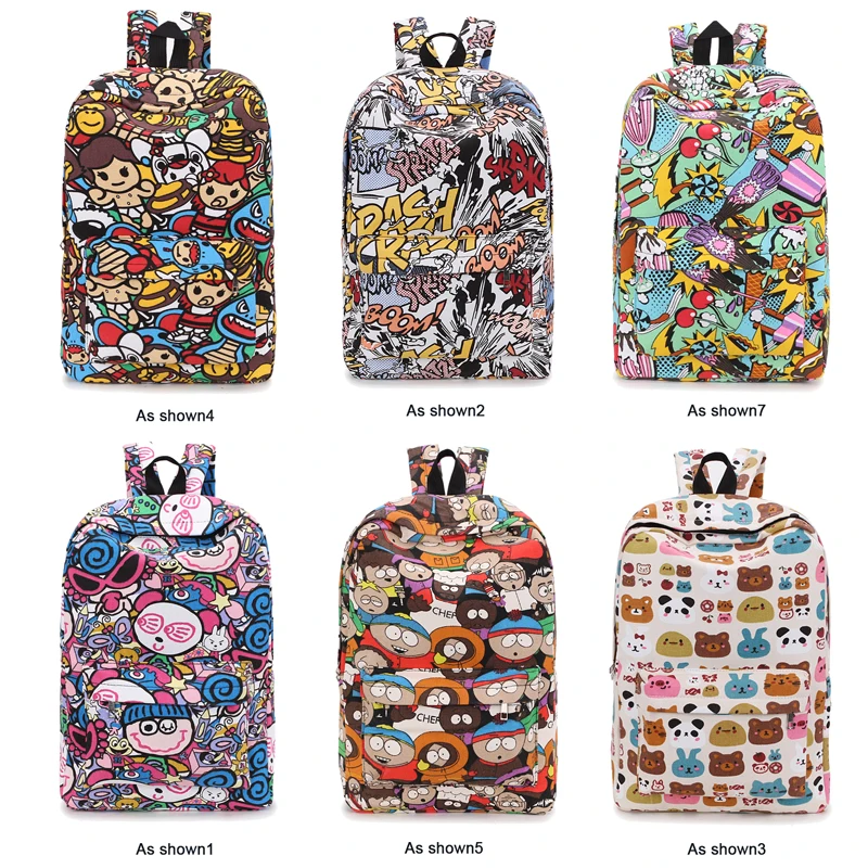 2018 New Backpack Hip hop Cartoon Graffiti Canvas Backpack Girl Female