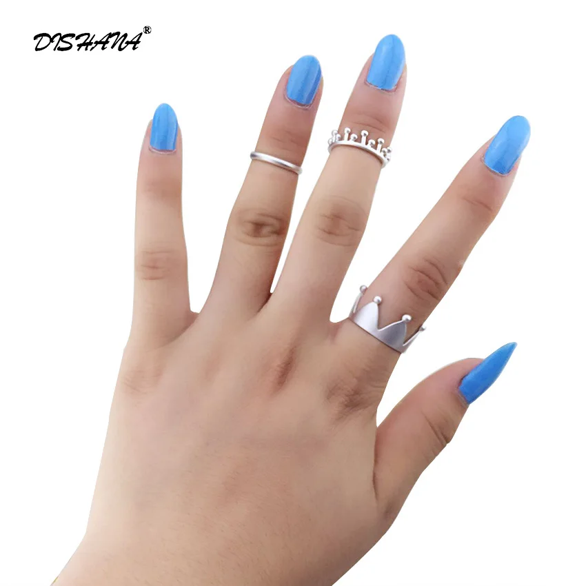 

3 Pcs /Set crown Hot Unique Ring Set Punk jewelry Gold-color Knuckle Rings for women Finger Rings Set anillos mujer KA0154