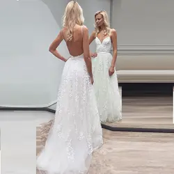 Элегантное кружевное пляжное свадебное платье Спагетти ремни v-образный Вырез свадебные платья невесты платье 2019 Свадебные платья Vestido De