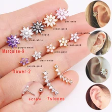 Sellsets 1 шт. золотой цвет штанга Нержавеющая Сталь CZ кристалл цветок серьги Грач трагус спираль раковины хряща шпильки для пирсинга