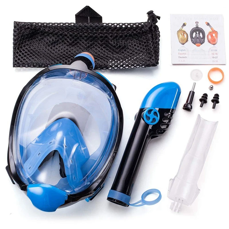 Полнолицевая маска для подводного плавания, маска для дайвинга, съемная, 180 °, панорамный вид, анти-туман, анти-утечка, набор для подводного