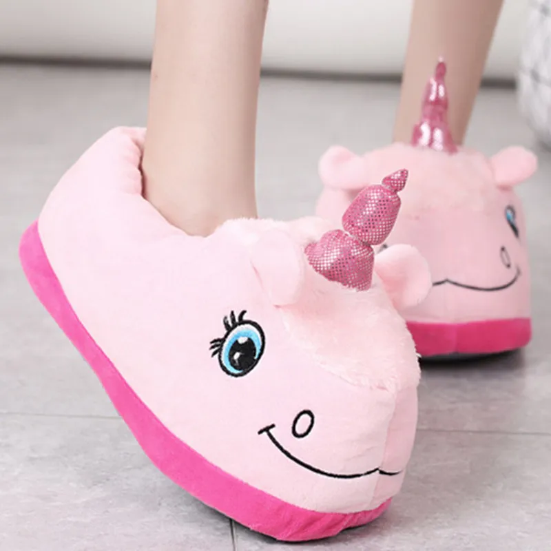 

New cotton indoor women slippers fashion non-slip unicorn fur fluffy home slippers pink fuuny warm winter women shoes NBT1106