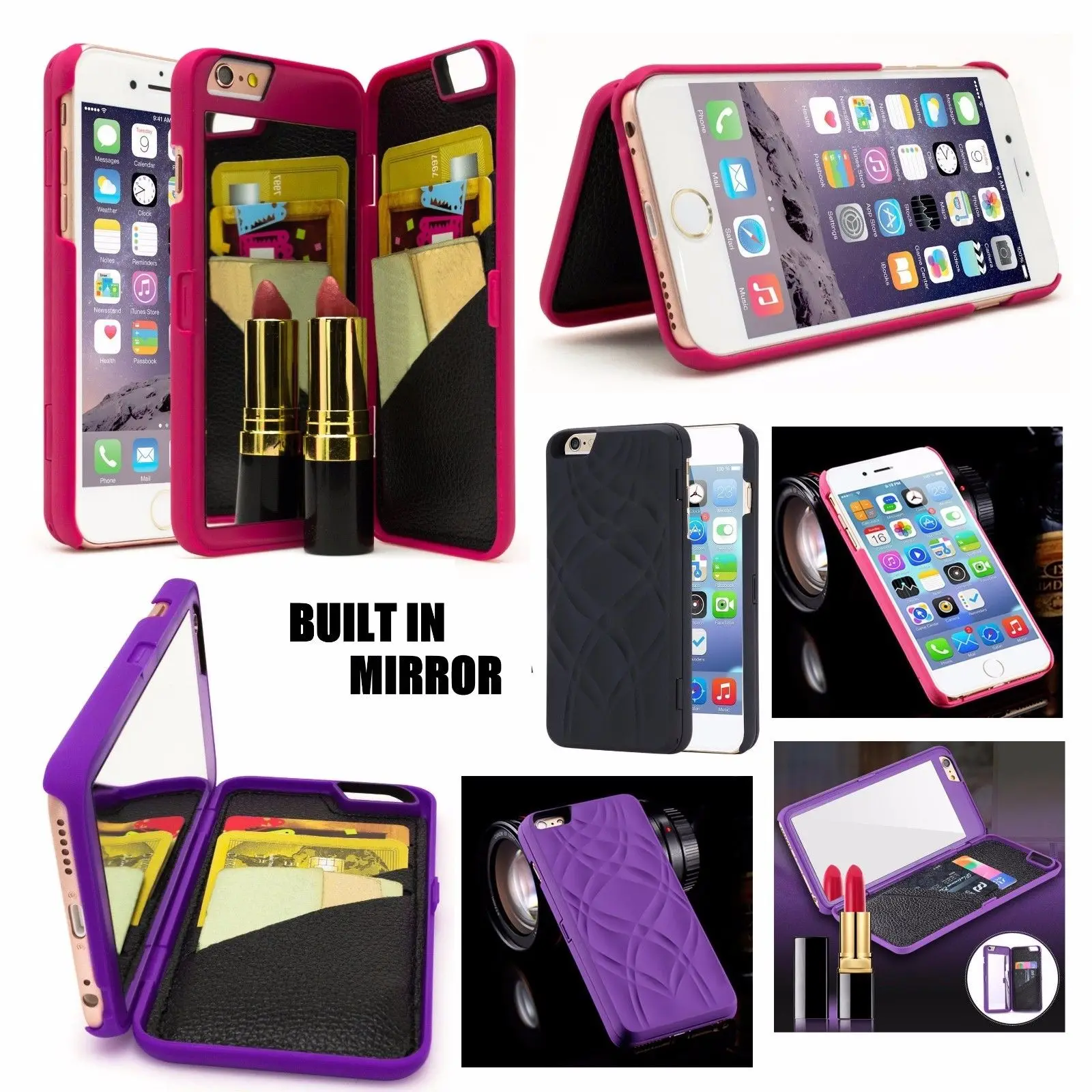 Built in Mirror Case for Iphone X 8 6 6s 7 Plus Case Cover Smart Back