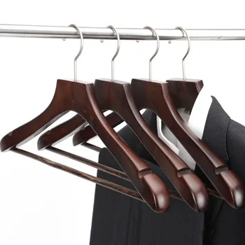 

4 Pcs/ Lot Luxury Walnut Wooden Coat Hangers, Premium Thick Wood Suit Garment Hanger with Pants Bar Antique Color