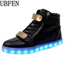 Zapatos de los hombres 7 Colores LED Luminoso de Alta superior zapatos casuales Zapatos para Adultos de recarga Luces LED de neón de la moda canasta Masculina zapatos