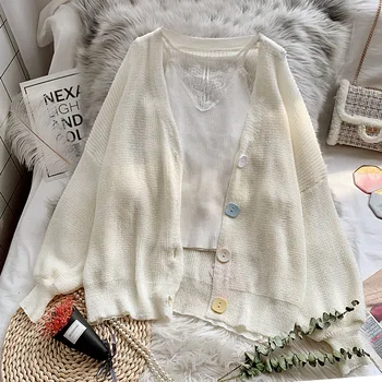 

thin knitted women sweater and cardigan solid loose lady female all match office lady elegant outwear coat tops