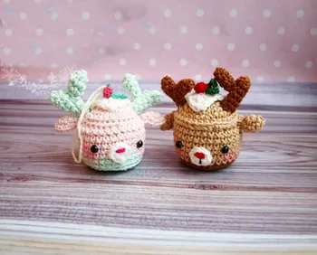 

Cute Crochet christmas deer cupcake toy rattles baby gift