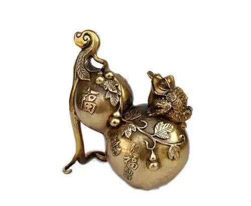 

Chinese Bronze gilt Wealth leaves Golden Toad Spittor Gourd Statue Bronze Pair