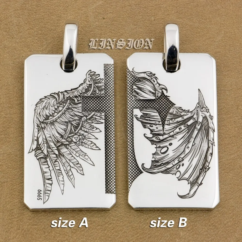 

Handmade Solid 999 Sterling Silver Angel Wing Devil Wing 2 Sides Charms Pendant 9X021 Just Pendant