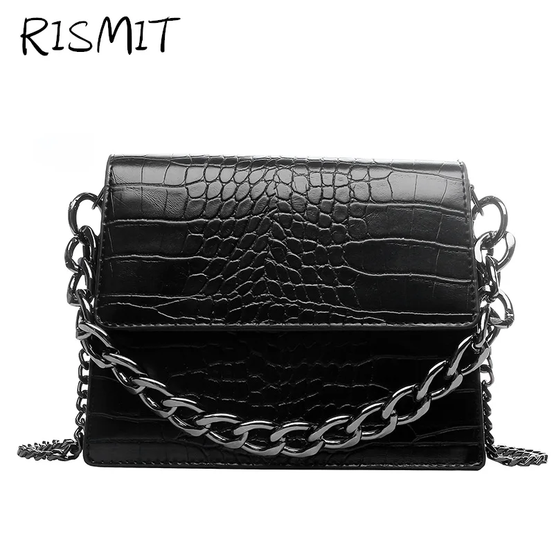 

RISMIT 2019 New Designer's Crocodile Wrapped Bag Single Shoulder Hand-held Small Square Bag Hand-held Large Chain Hundred Ladies