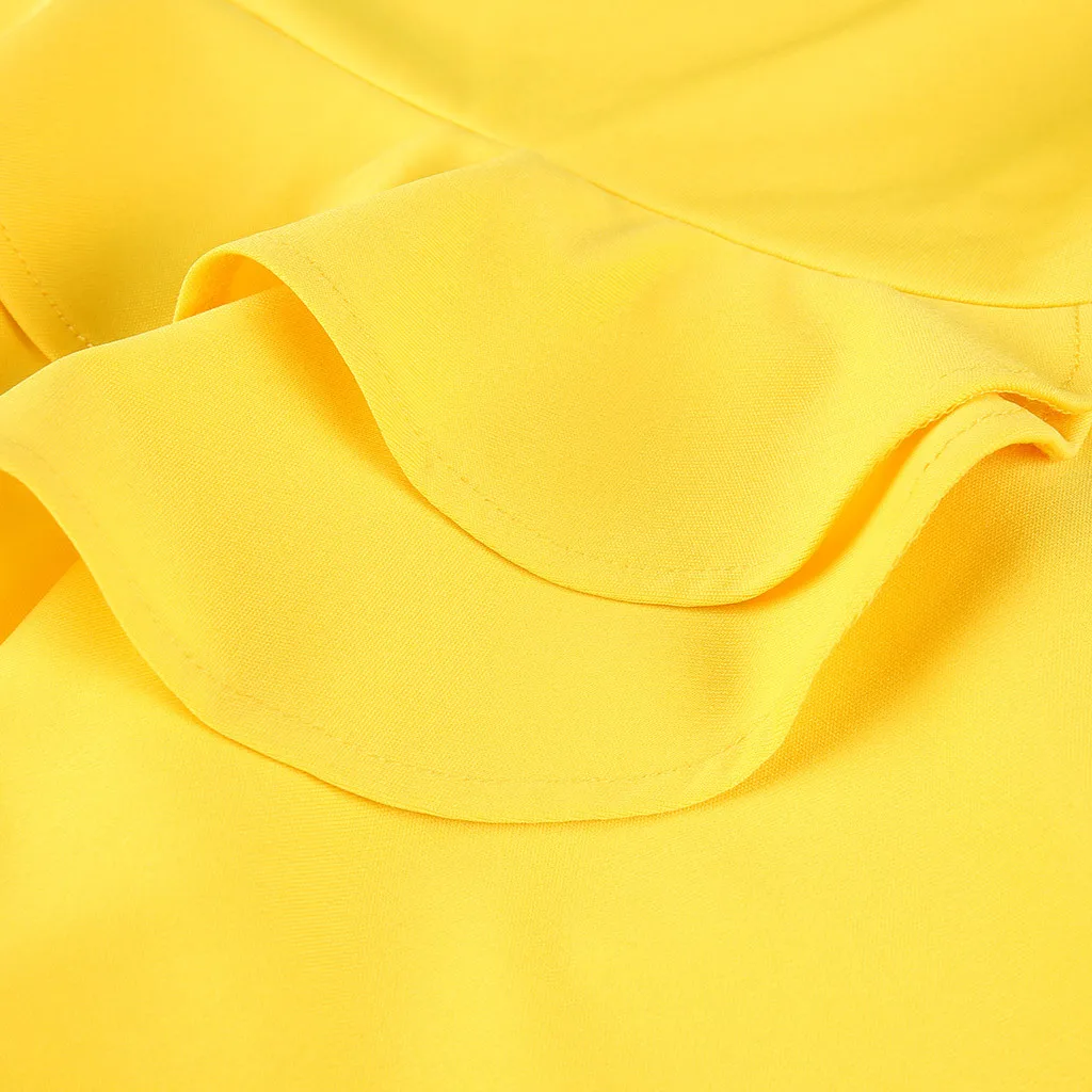 Women Short Sleeve Vintage Layered Ruffle Hem Fit Solid Peplum Blouse Shirt Top