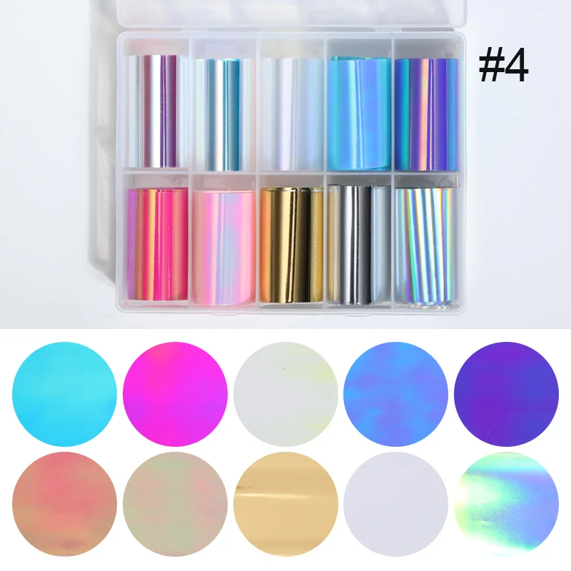 10 Pcs/Box 4*99cm Holographic Nail Foils Flame Dandelion Nail Stickers Colorful Sparkling Foils Nail Art Transfer Sticker Paper - Цвет: 24