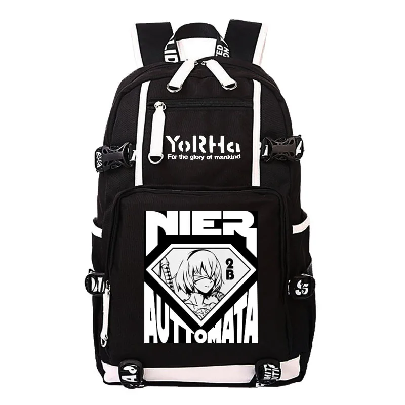  NieR:Automata Type 2B Printing Game Backpack Canvas Travel Bagpack USB Charging Laptop Backpack Gif