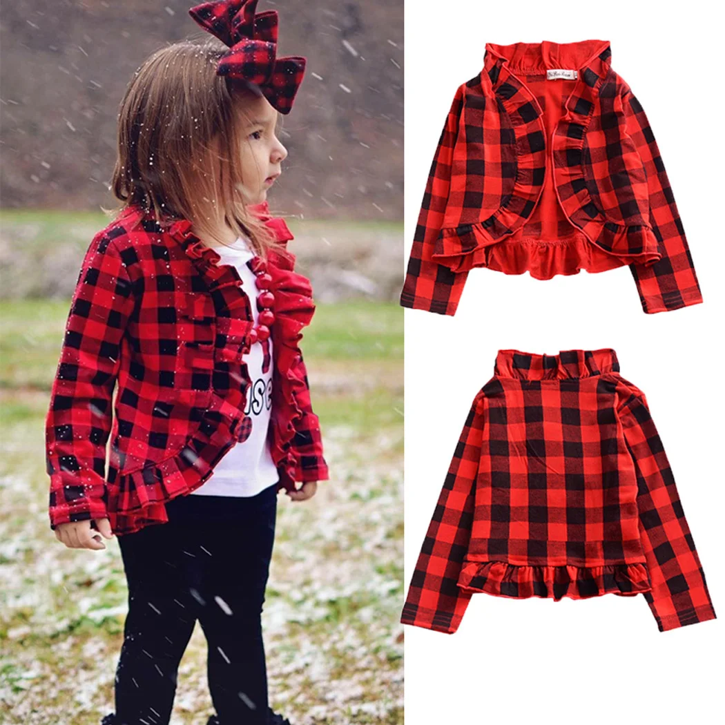 Baby Girls Boys Clothing Kids Checked Plaid Ruffle Coat Outerwear