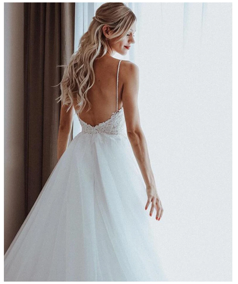 Kaufen LORIE Sexy Hochzeit Kleid Boho Lange Backless Weiß Strand Hochzeit Kleid Appliques Spitze Sexy Prinzessin Braut Kleid Freies Verschiffen