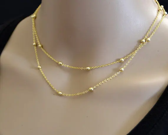 Gold Filled Capas Collar, doble Cadena de Oro doble Strand Collar Perlas, Satellite|layered necklace|gold necklacebead - AliExpress