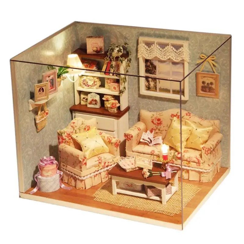 3D DIY Кукольный дом деревянные кукольные домики миниатюрный кукольный домик мебель набор пылезащитный чехол ремесла украшения для дома подарки для детей - Цвет: 01