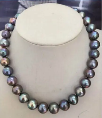 

Jew3116 HUGE 12-14mm TAHITIAN BLACK RED BLUE PEARL NECKLACE