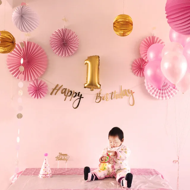 24pcs First Birthday Party Decoration Kit Pleated Laterns Circle