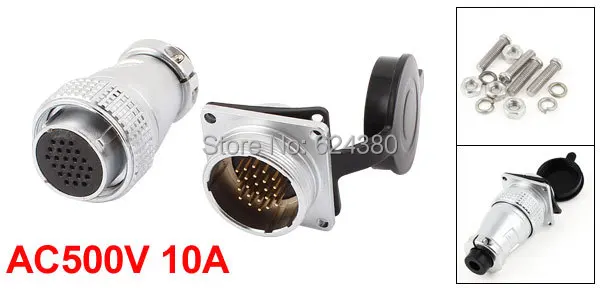 

30mm Threaded Dia Waterproof 24 Pin 24P Electric Deck Circular Aviation Connector Plug Socket Adapter 10A 500V AC