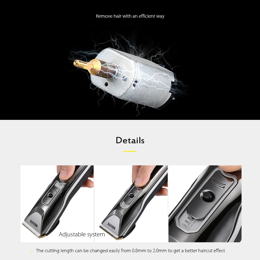 Kelite KLT - 8188 USB Rechargeable Electric Adjustable Hair Clipper Barber Haircut Trimmer