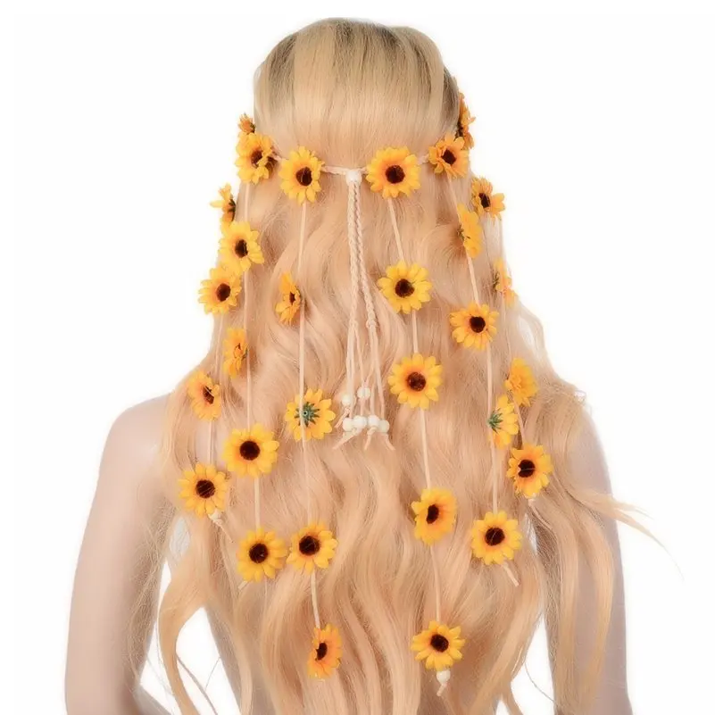 

Imixlot Indian Flower Headband Hair Accessories 2018 Festival Women Hippie Adjustable Headdress Boho Sunflower Hair Band