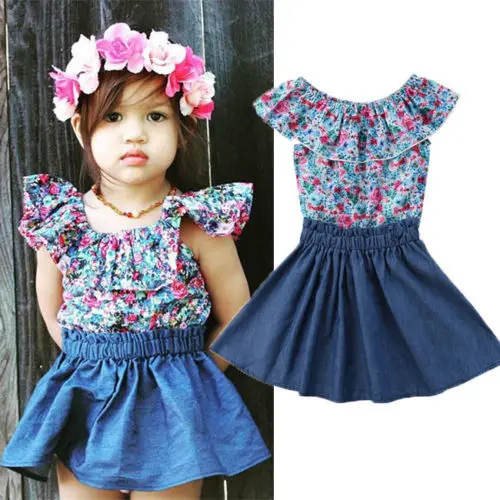 Summer Toddler Baby Girls Leaf Print Skirt Beachwear Princess Casual Sundress US