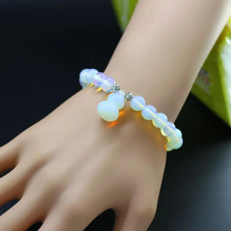 

Natural Stone Fashion White Fire Opal Bracelets for women Round Bead Stretch charm Bracelet Best Friend Gifts