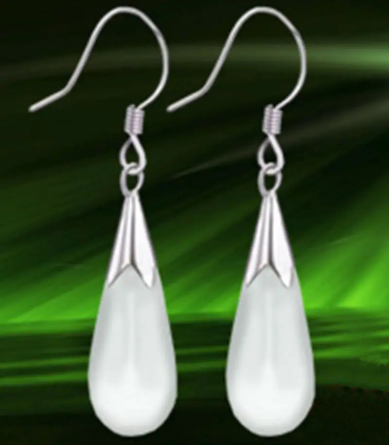 

hot sell new Free shipping Womens 925 Sterling Silver Opal/Cat Eye Long Chain Earrings