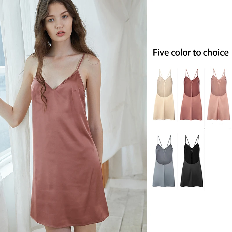 

BALALOUM New Arrivals Women Sexy Summer Spaghetti Strap Nightgowns Nightdress Sleepwear Smooth Silk Female Lingerie Pink Black