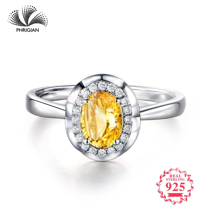 

NOT FAKE Fine natural Engraving Sterling silver gemstone oval cut ring Women custom jewelry 925 carat Citrine RING
