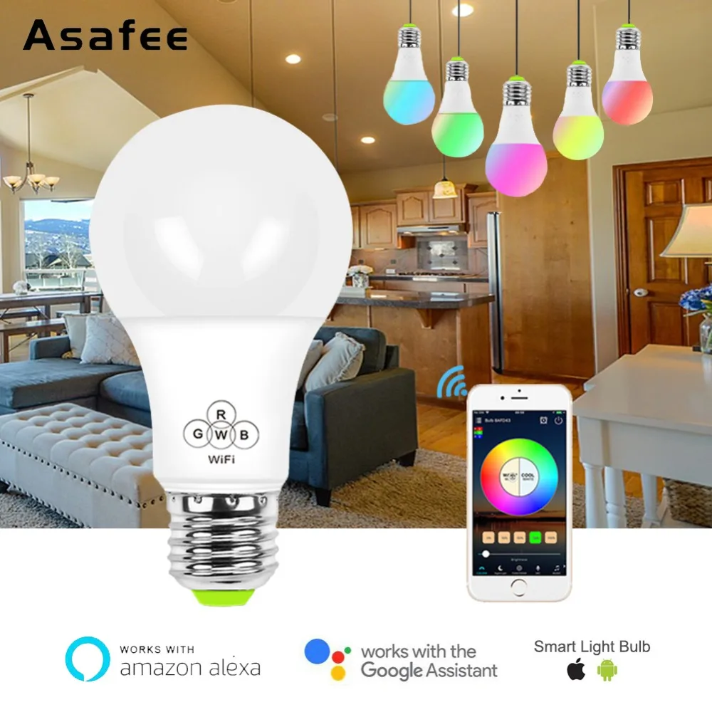 Умная лампа Asafee Magic Home светодиодная с Wi Fi E27 RGB 4 5 Вт 7 220 В 110 совместима Alexa Google