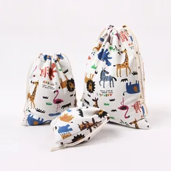 Cute Printed Drawstring Bag Zoo Animals Canvas Bag Pouch Women Travel Home Storage Tea Gift Candy Packaging Bag Small Coin Purse