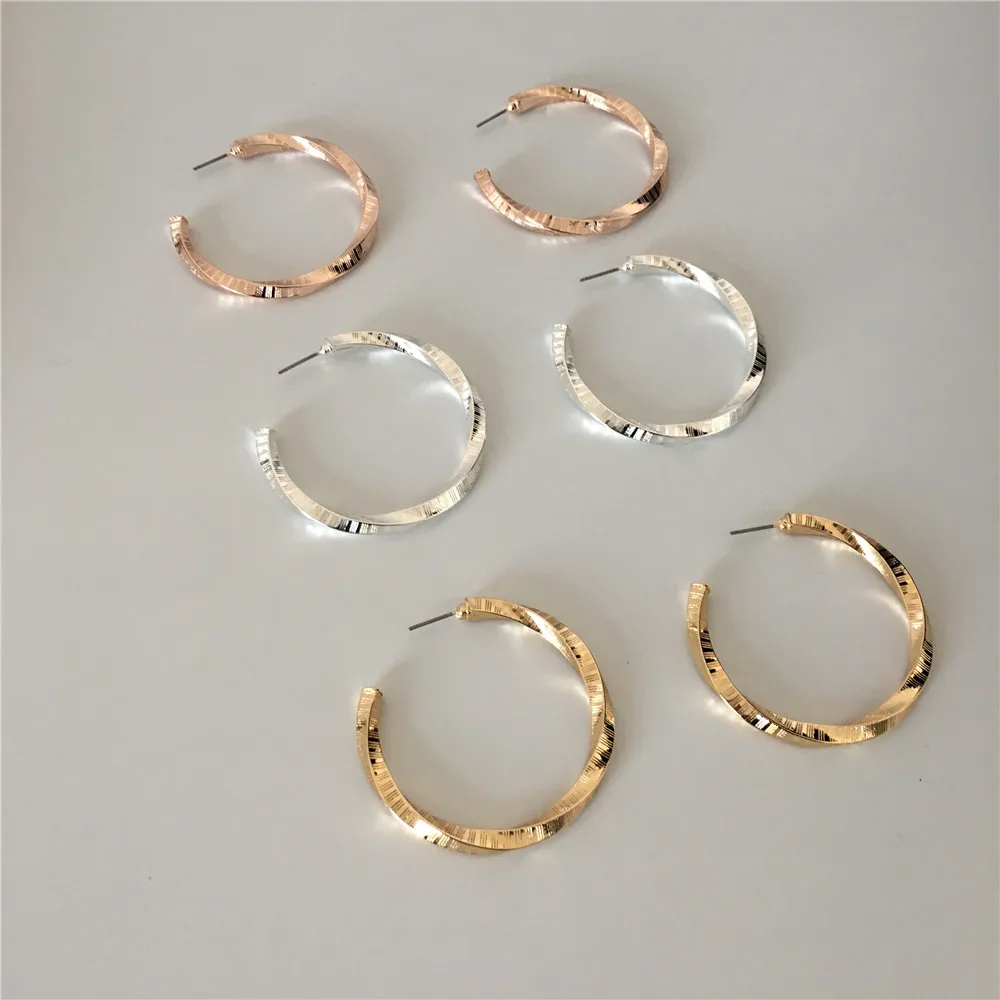 

TRENDY EARRINGS GOLD ROSE GOLD SILVER COLOR PLATING SPIRAL TWIST CIRCLE STUD EARRINGS FOR WOMEN GIRL