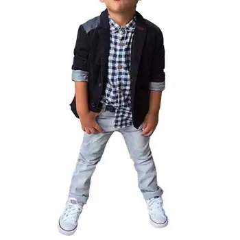 

3Pcs Kids Boys Clothes Shirt Top+ Jacket Coat+ Jeans Pants Fashion Wedding Party Outfits For Baby Boys New Arrival