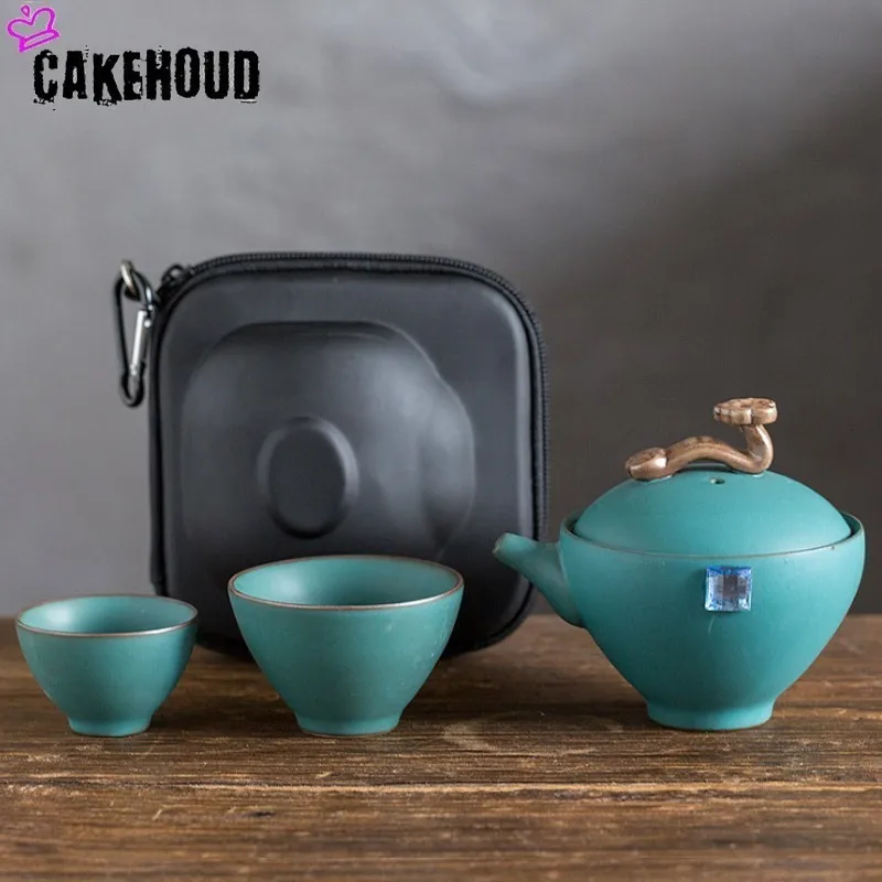CAKEHOUD портативный дорожный чайный набор винтажный китайский/японский стиль керамический ручной чайный набор кунг-фу включает в себя 1 чайный горшок 2 чайные чашки 1 пакетик