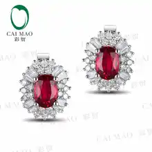 CaiMao 18KT/750 Белое золото 1,28 карат натуральный красный синий Рубин и 0,68 карат полная огранка алмаз Помолвочные Серьги с драгоценными камнями