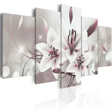 5 Pieces Canvas Painting Wall Art Delicate background beautiful lily flowers Paintings Modern Wall Pictures Framed
