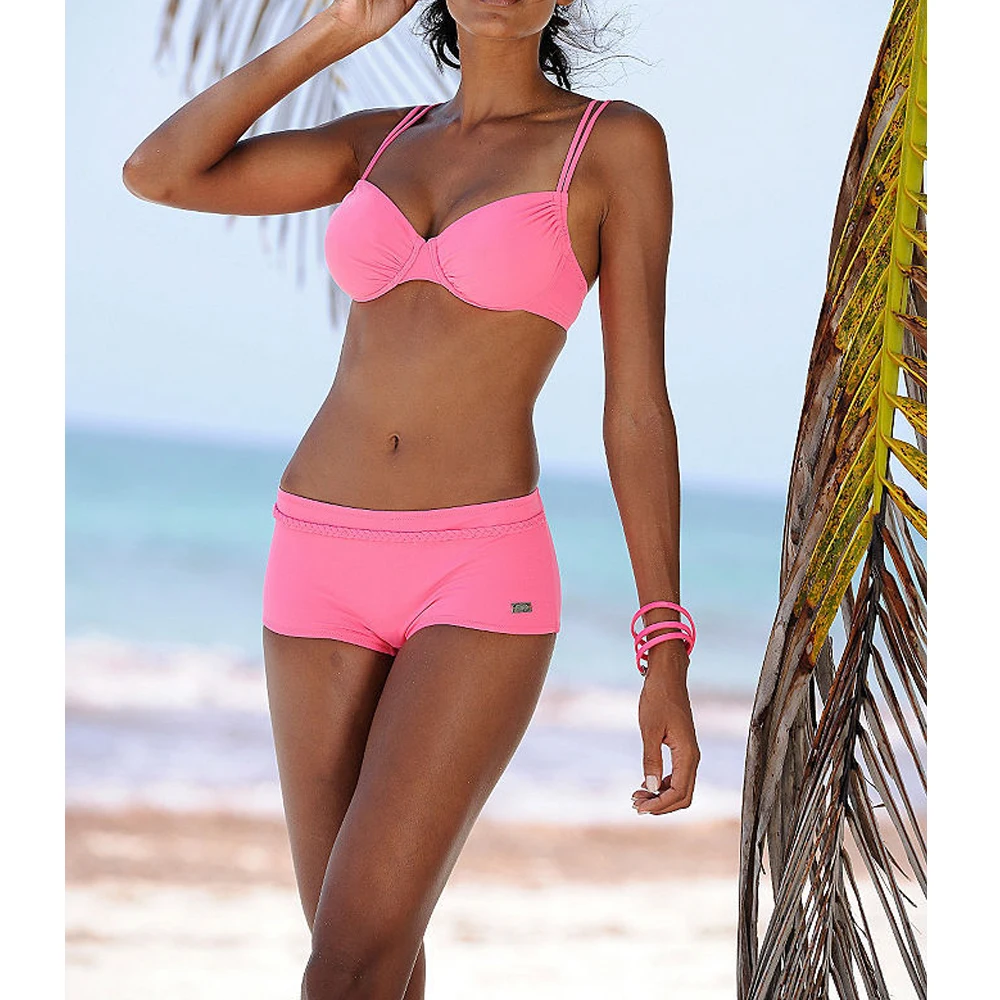 

Two Piece Swimsuit Bikini 2019 New Plus Size Women Pants Swim Wear Retro Bathing Suit Shorts Push Up Swimwear