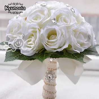 

Kyunovia Artificial Ivory Rose Wedding Decoration Flower Handmade Bridal Bouquet Bridesmaid bride wedding bouquet Crystal D66
