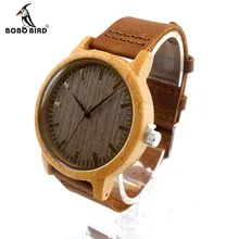 Bobo bird mujeres top marca de lujo de relojes con bandas de cuero real de madera de bambú en caja de regalo relogio masculino relojes mujer