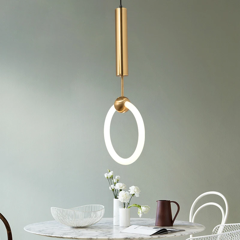  Modern Dining Room Pendant Light Gold Ring Bedroom Pendant Lamp Home Indoor Lighting Fixtures Alumi - 32886162935
