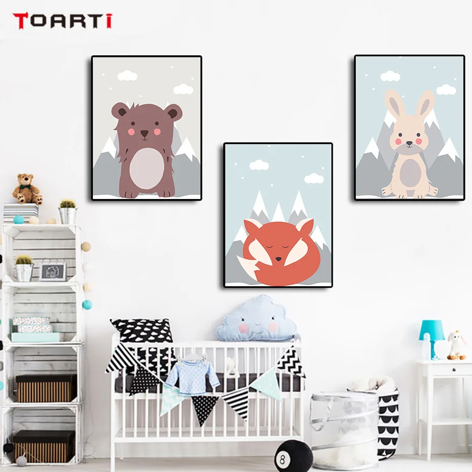 Sweet Snowberg Animals Canvas Painting Colorful Cartoon Posters&Prints Nursery Wall Picture For Living Room Decor Christmas Gift (4)