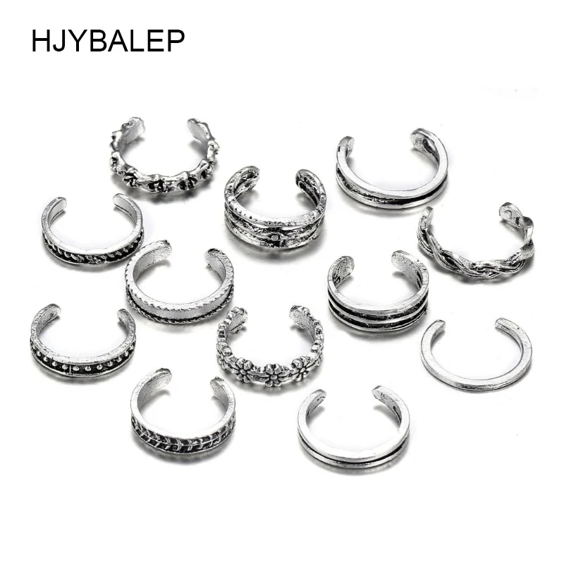 12 шт. Винтаж Midi Ring Set для Для женщин Boho Античная сердечко серебряного цвета цветок