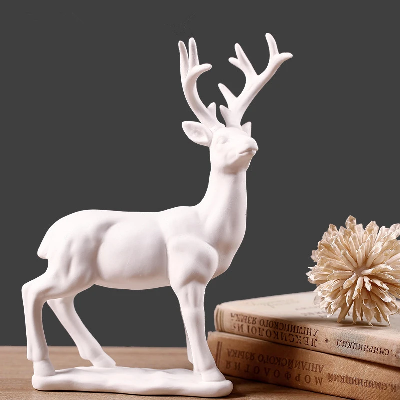 

European Style White Deer Ceramic Statue Creativity Desktop Crafts Sculpture Home Decoration Accessories Ornaments Figurine 127