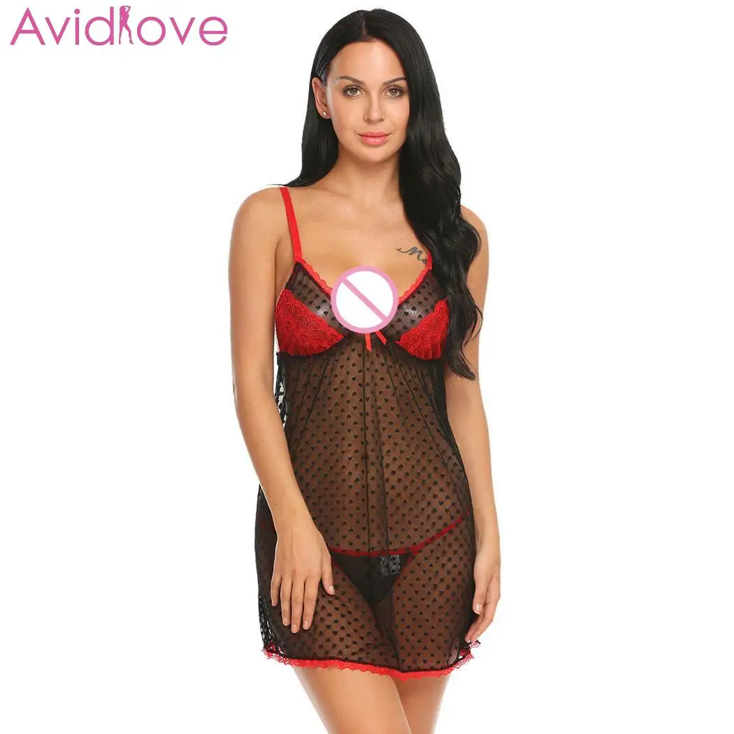 

Avidlove Women Sexy Lingerie Hot Erotic Sleepwear Underwear Erotic Sexy Shop Lace Mesh Heart Sleepwear With G-String Chemise