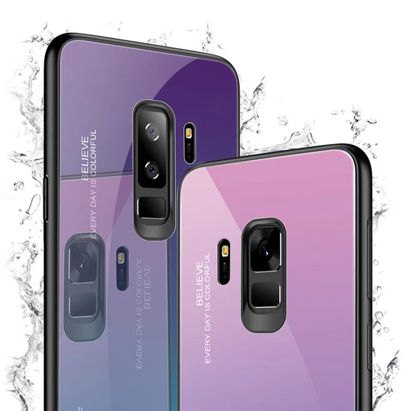 

For Samsung Note 8 9 Mobile Phone Gradient Glass Shell Anti-fall All-inclusive S8 S9 Plus Silicone Colorful Protective Cover