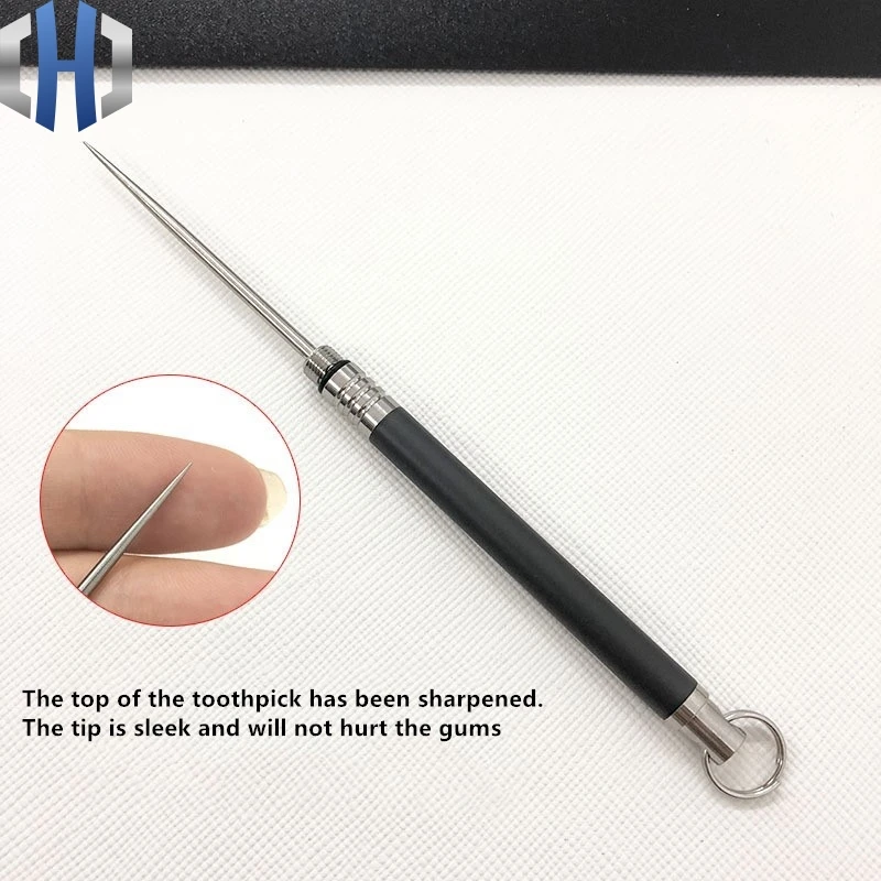 

Titanium Alloy One Toothpick Portable Portable Simple Fruit Sign Multi-function Spring Black Telescopic EDC Toothpick Holder