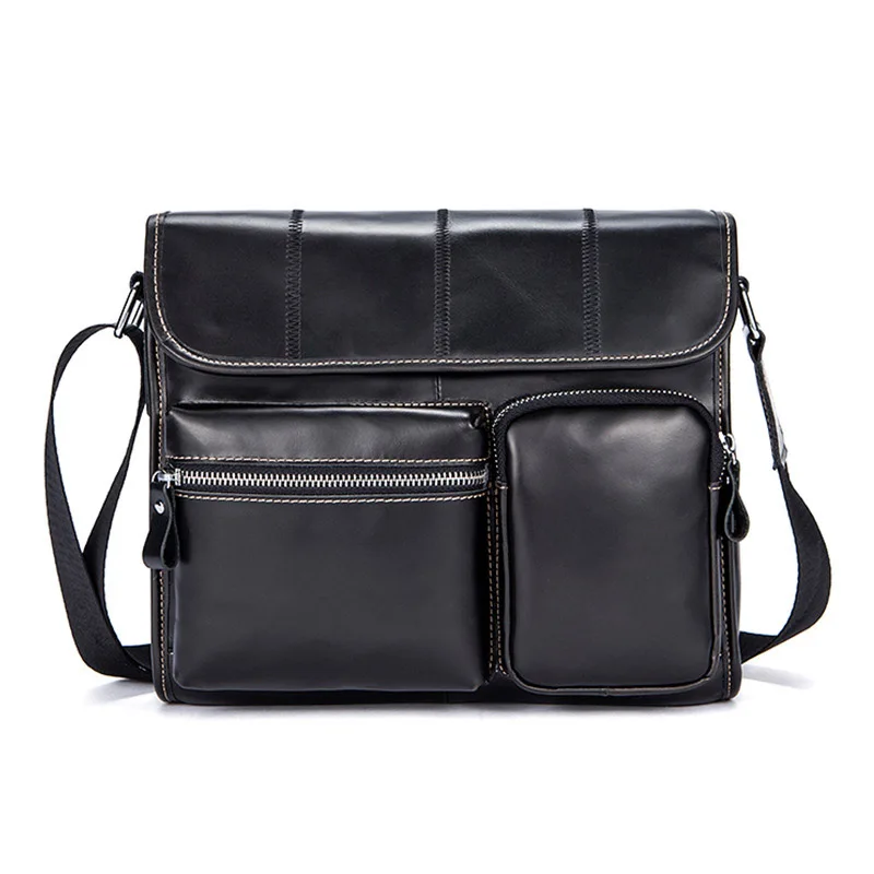 Брендовая мужская сумка из воловьей кожи, натуральная кожа, сумка на плечо, высокое качество, мужские сумки-мессенджеры, сумка через плечо для мужчин, портфель, сумки - Цвет: black